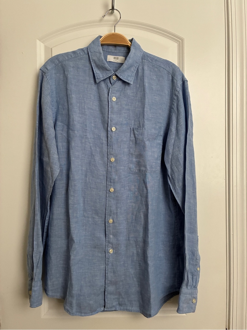 Uniqlo 100% Linen Blue Button Front Shirt MENS Medium